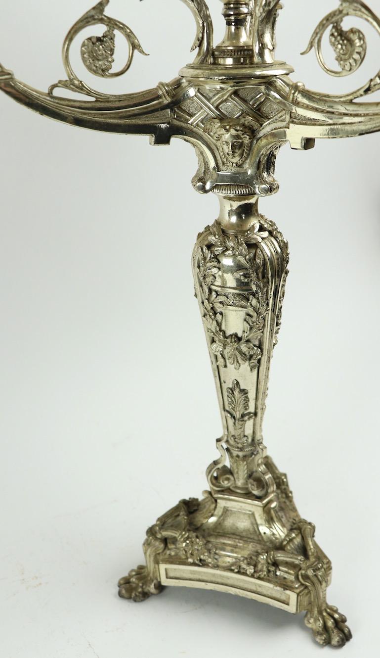 19th Century Pair of Silver Plate Beaux Art Candlestick Candelabra