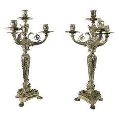 Pair of Silver Plate Beaux Art Candlestick Candelabra