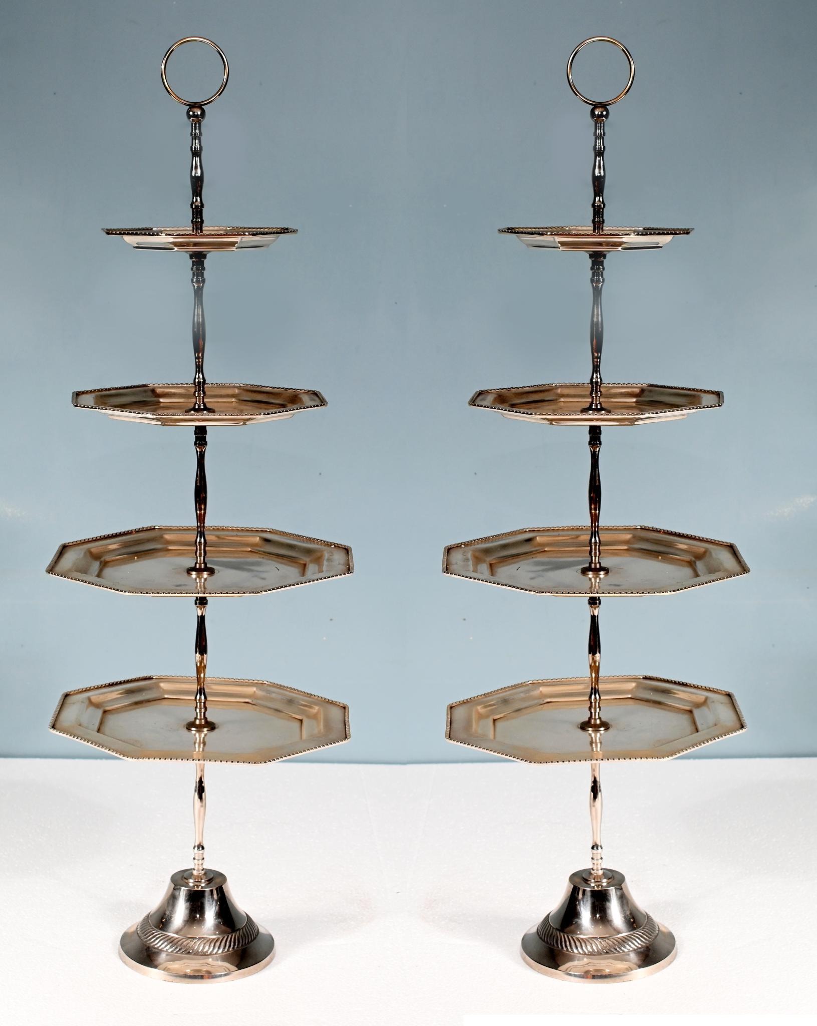 Pareja de soportes de plata para tartas de 5 pisos Victorian Afternoon Tea en venta 7