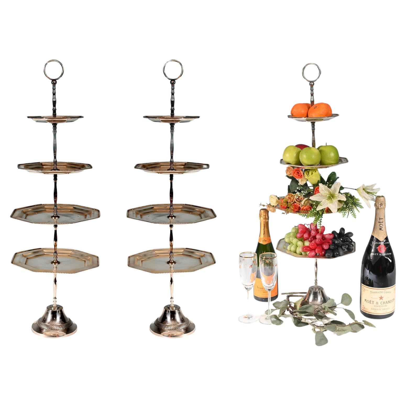 Pareja de soportes de plata para tartas de 5 pisos Victorian Afternoon Tea en venta