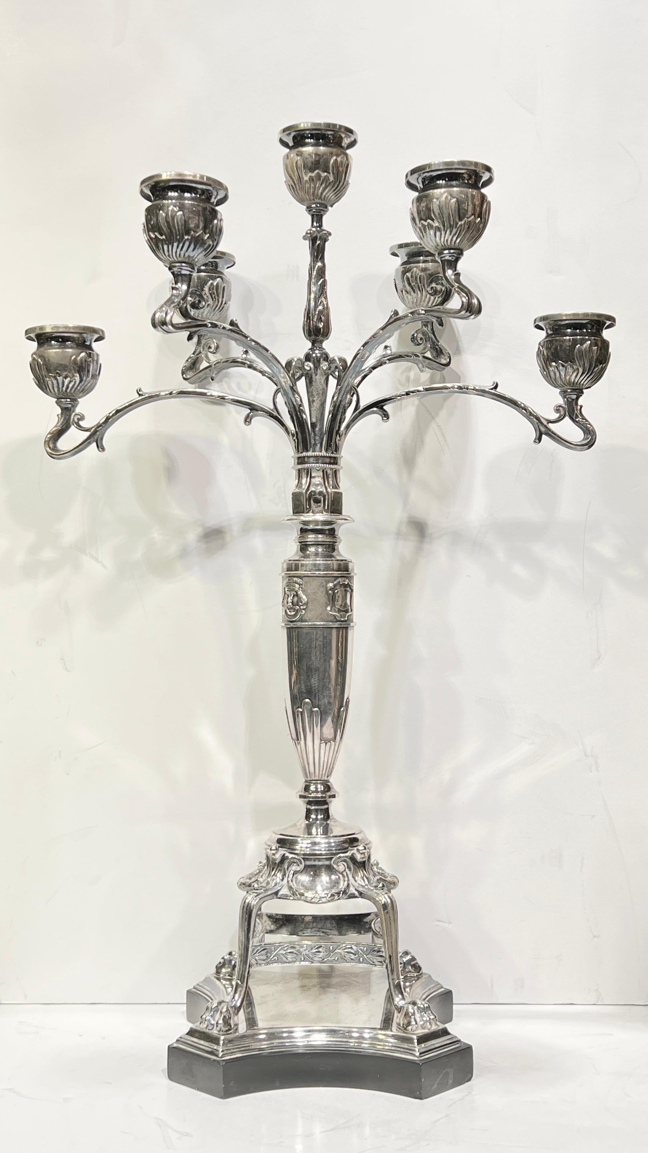 Renaissance Revival Pair Silver Plate Candelabra in Medieval / Renaissance Style For Sale