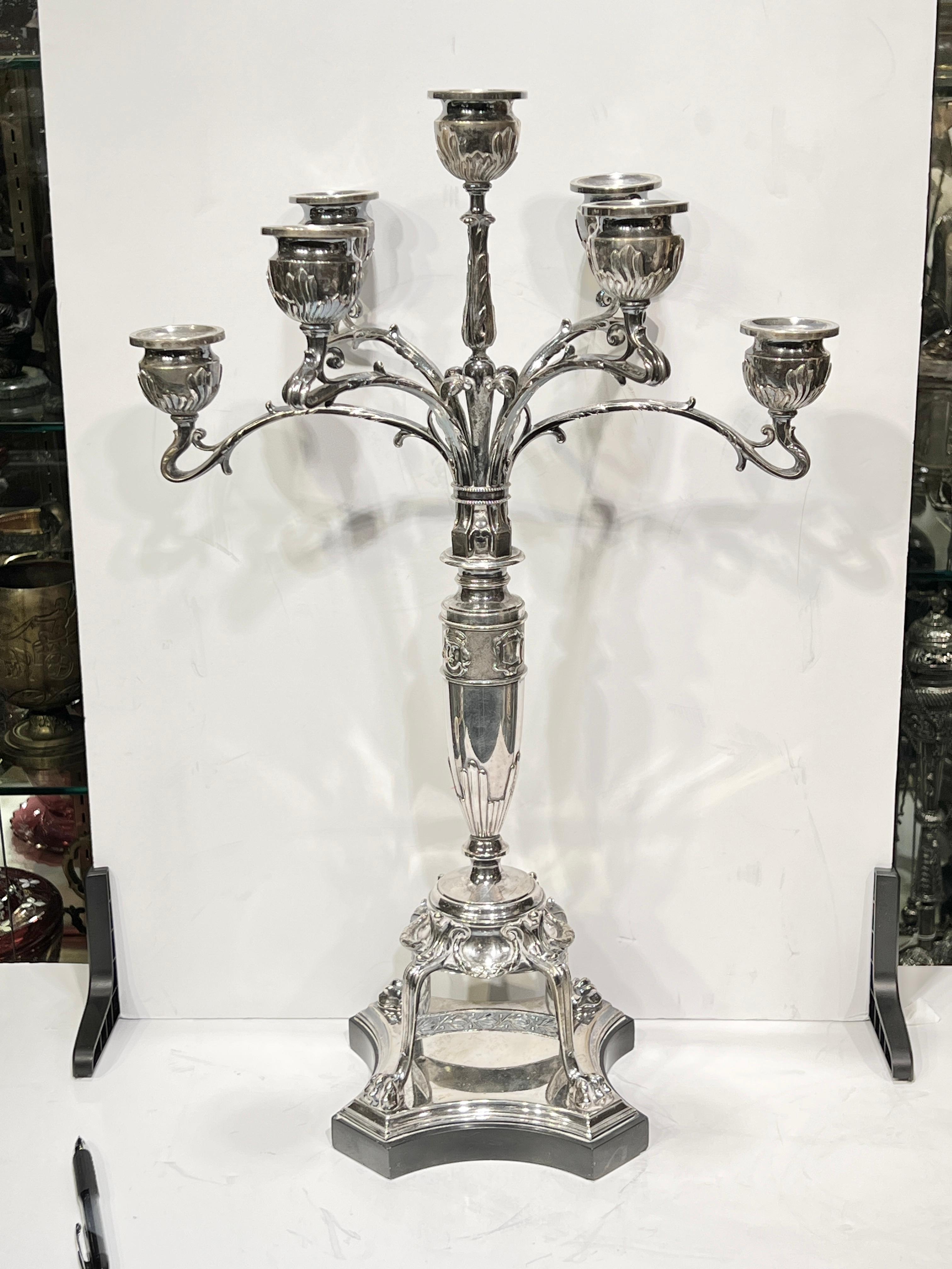 Pair Silver Plate Candelabra in Medieval / Renaissance Style In Good Condition For Sale In New York, NY