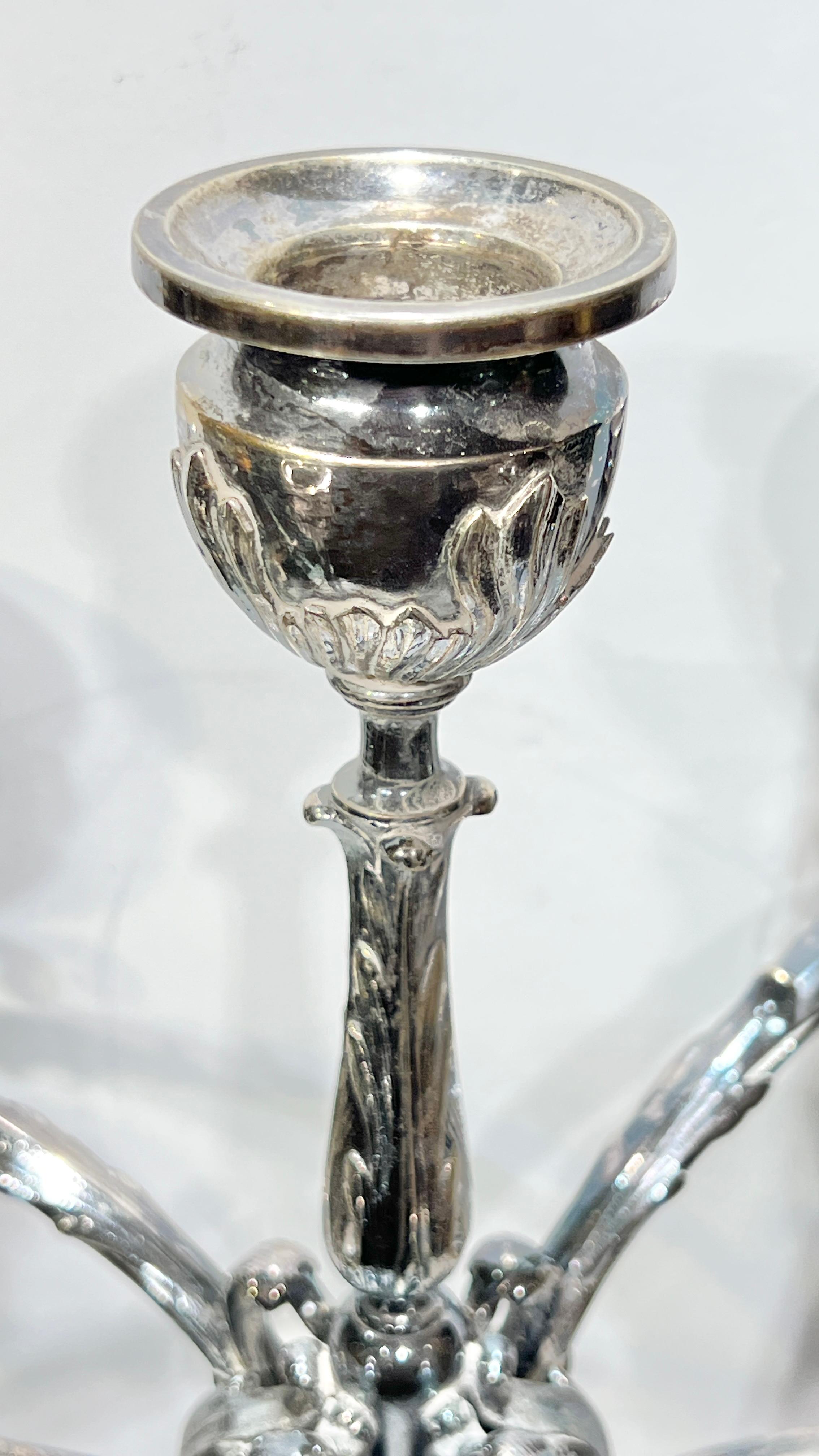 Pair Silver Plate Candelabra in Medieval / Renaissance Style For Sale 1
