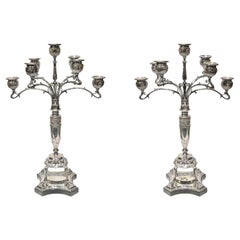 Pair Silver Plate Candelabra in Medieval / Renaissance Style
