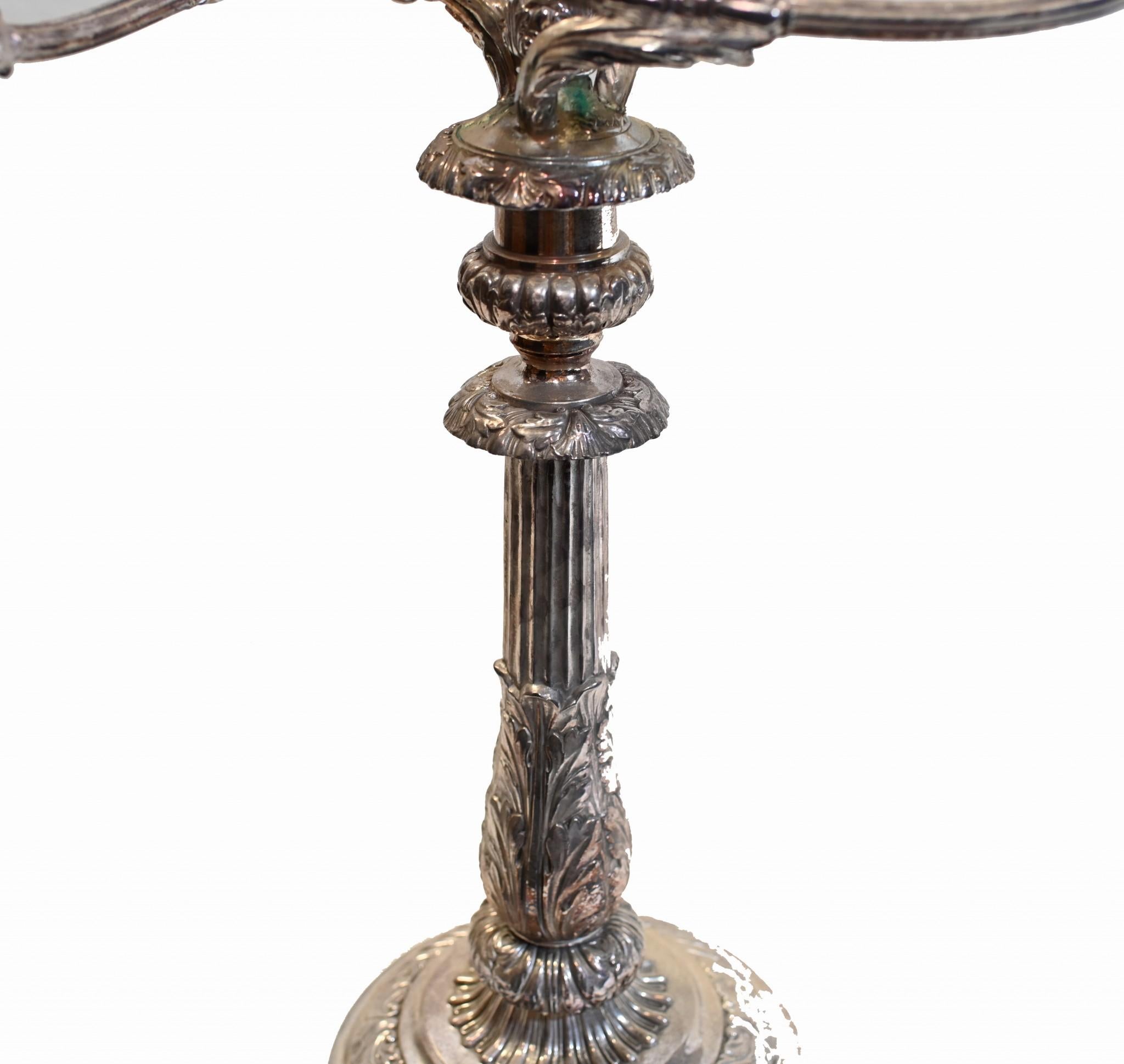 Pair Silver Plate Candelabras Matthew Boulton Victorian Silverplate Candles In Good Condition For Sale In Potters Bar, GB
