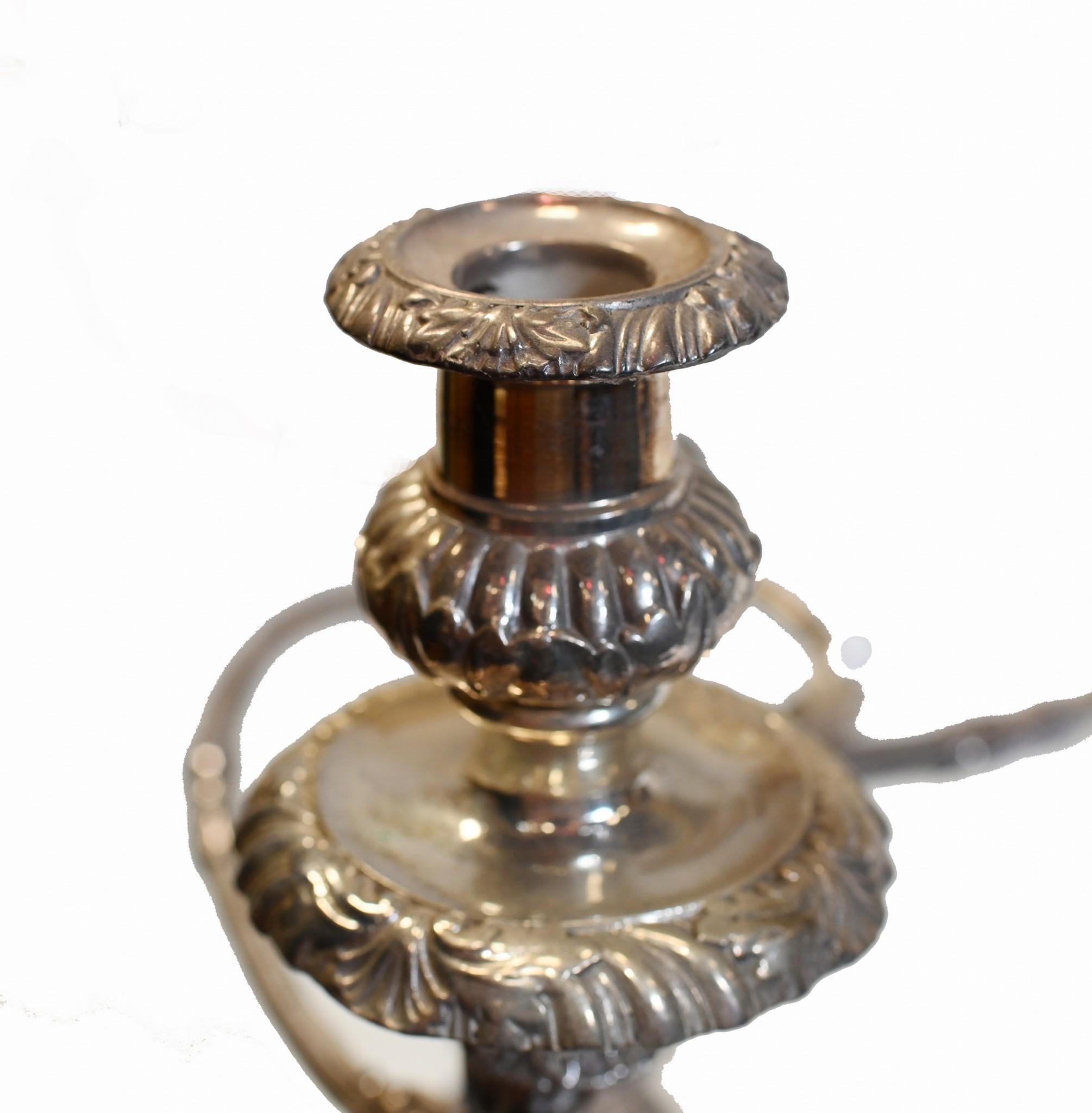Late 19th Century Pair Silver Plate Candelabras Matthew Boulton Victorian Silverplate Candles For Sale