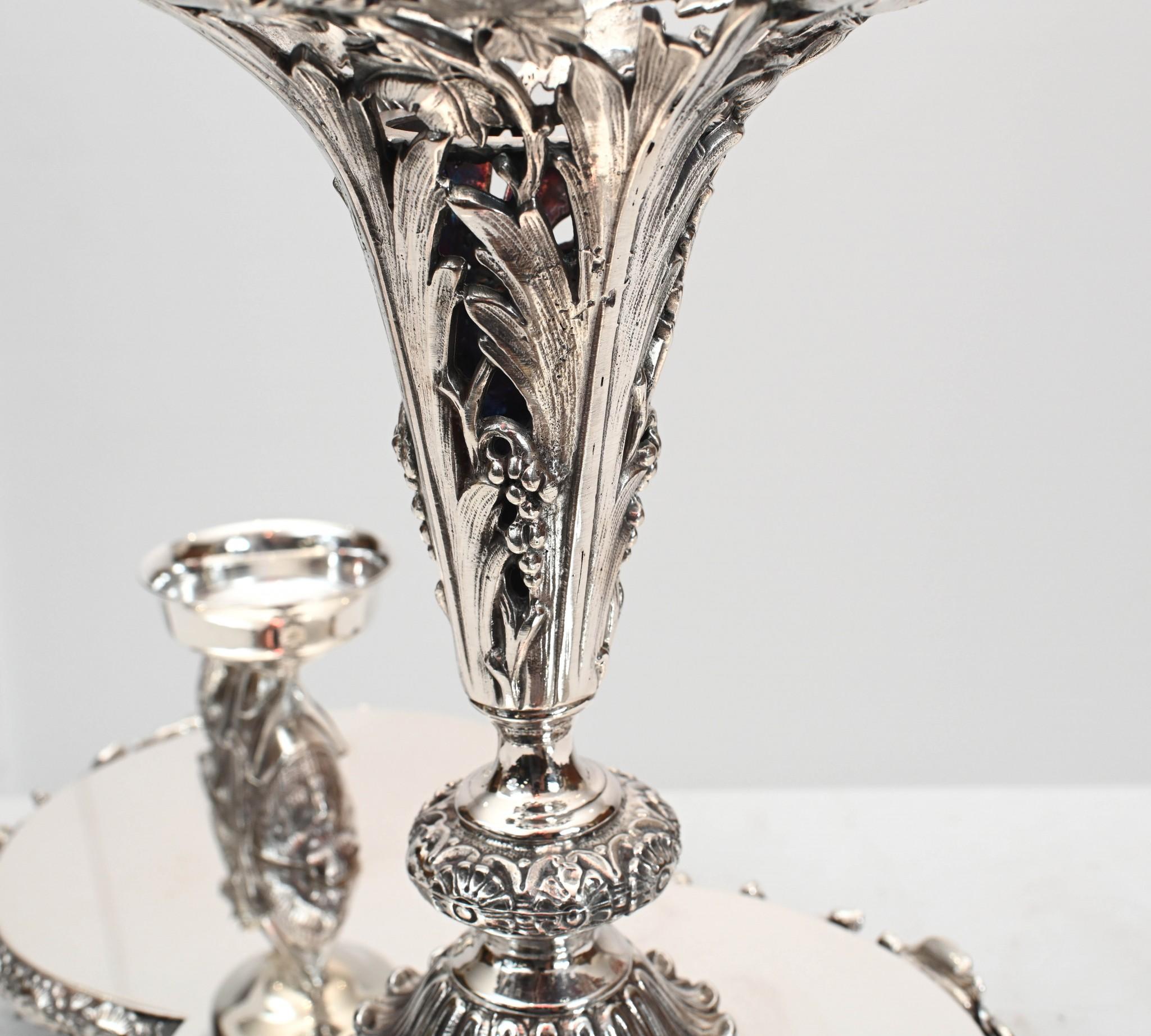 Pair Silver Plate Centrepieces - Camel Epergne Glass Bowl Sheffield For Sale 9