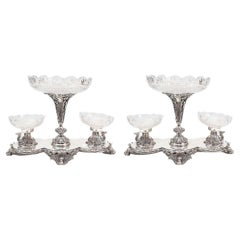 Vintage Pair Silver Plate Centrepieces - Camel Epergne Glass Bowl Sheffield