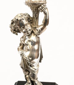 Pair Silver Plate Cherub Candelabras Candles. French, 1880