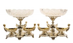 Pair Silver Plate Cherub Dishes, Glass Bowl Comports Sheffield Dippers Centrepi