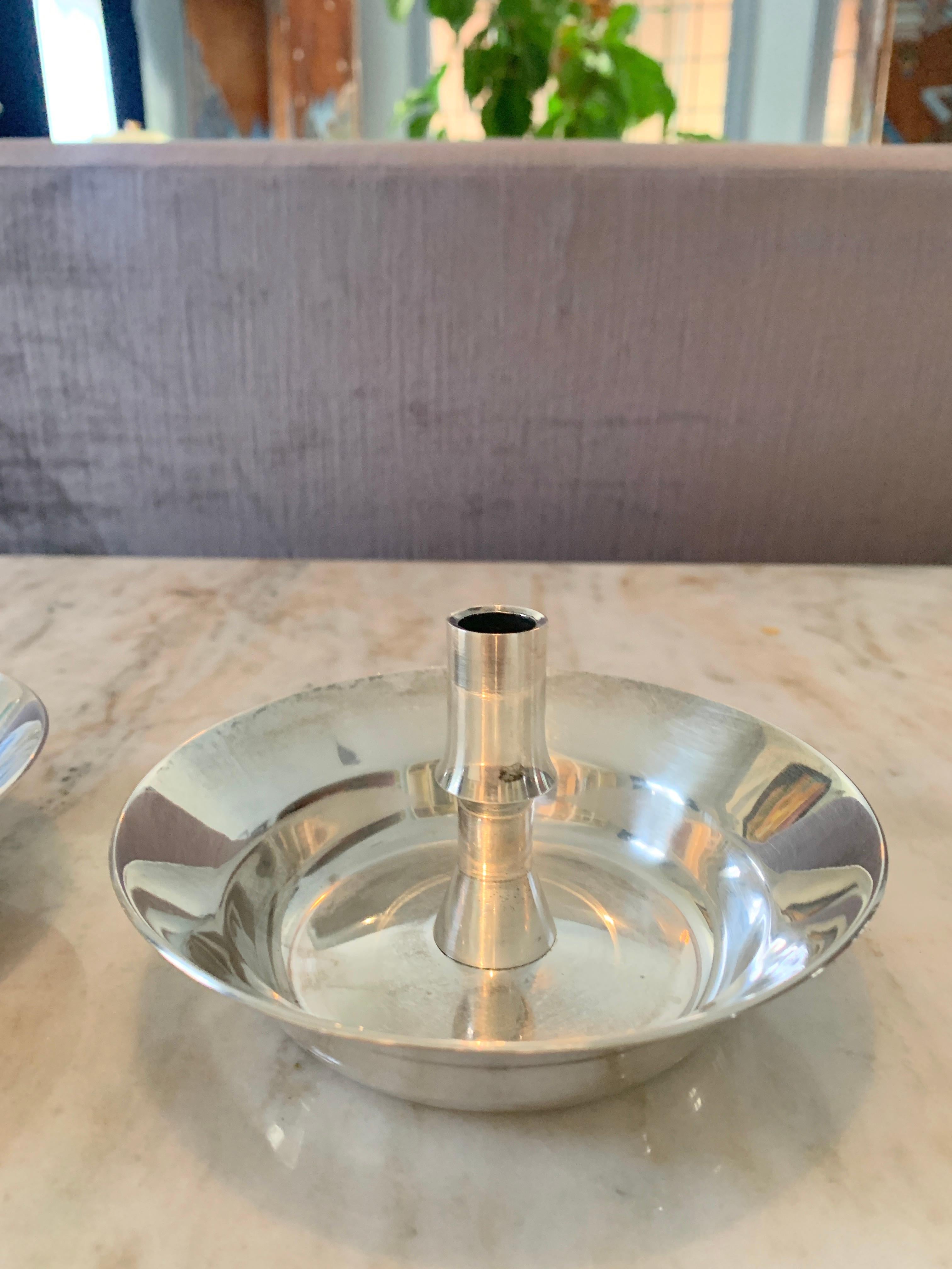 Pair of Silver Plate Dansk Candlesticks In Good Condition For Sale In Los Angeles, CA