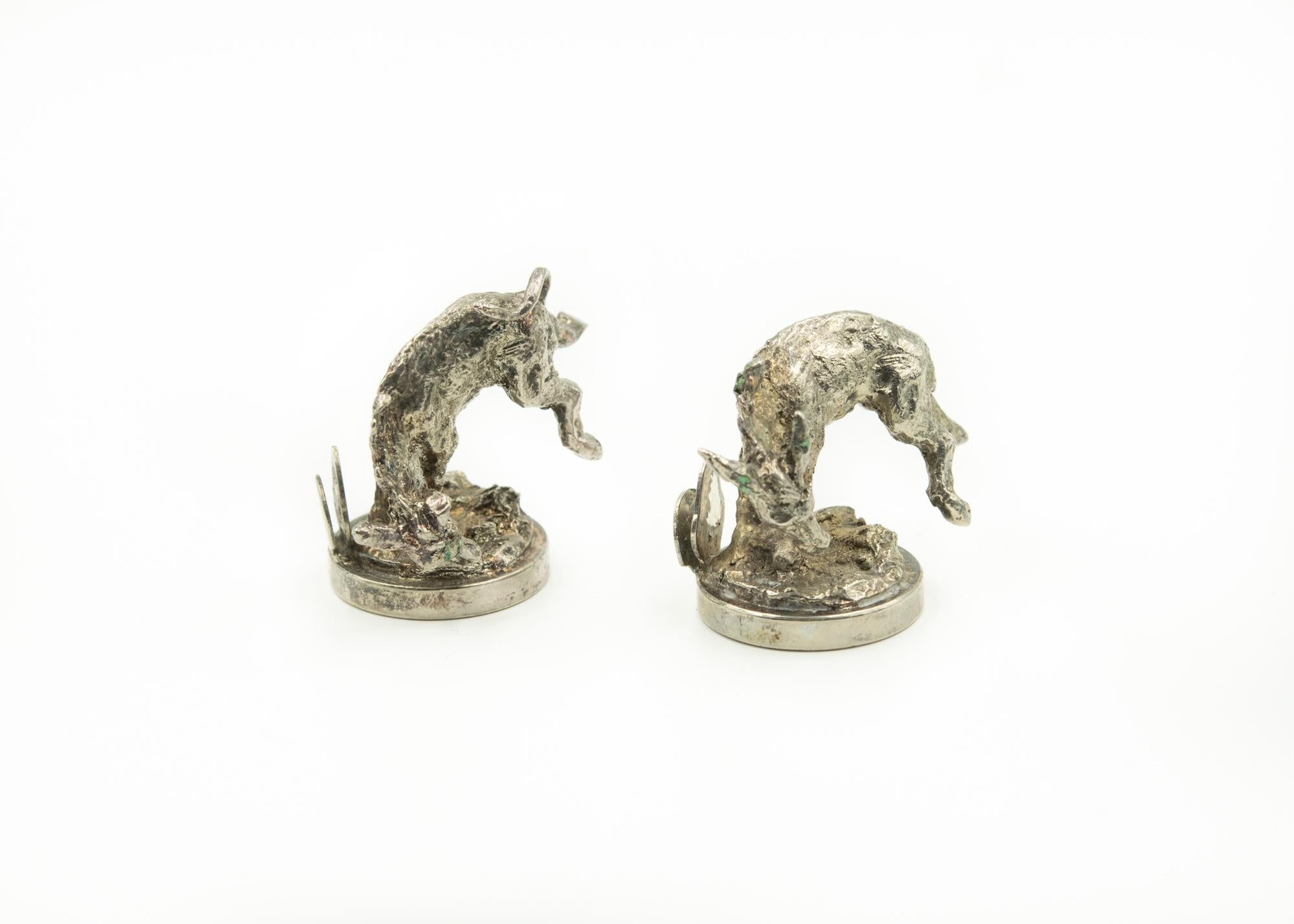 20th Century Pair of Silver Plate Donkey Menu Holders For Sale