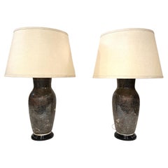 Pair Silver Plate Etched Vases Made Into Lamps