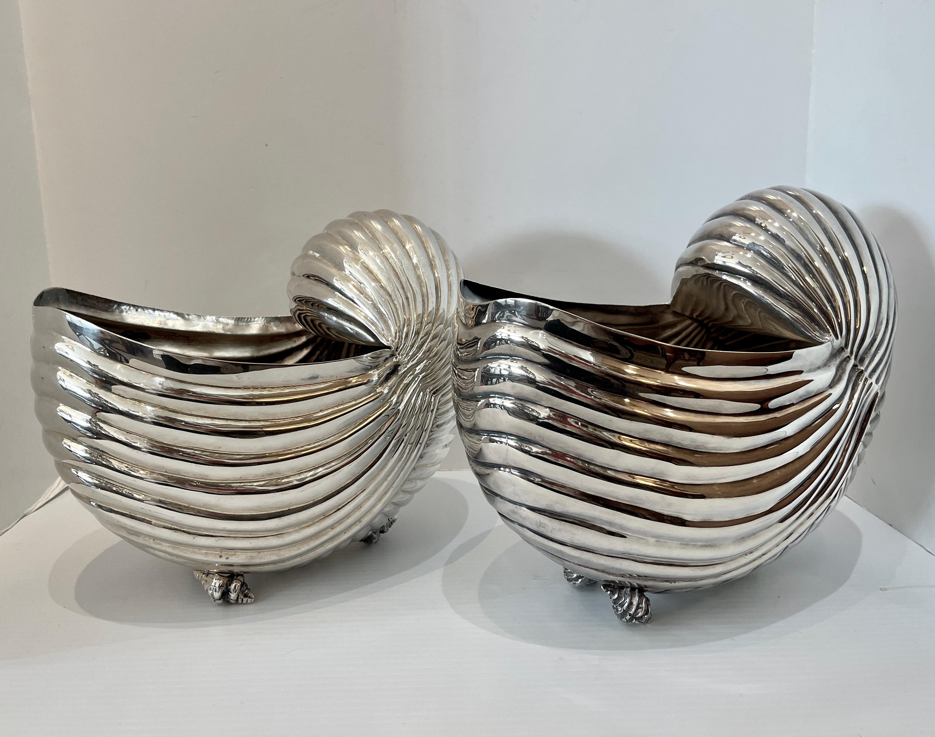 Pair  Silver Plate Nautilus Shell Wine coolers, Cachepot, Italy 3