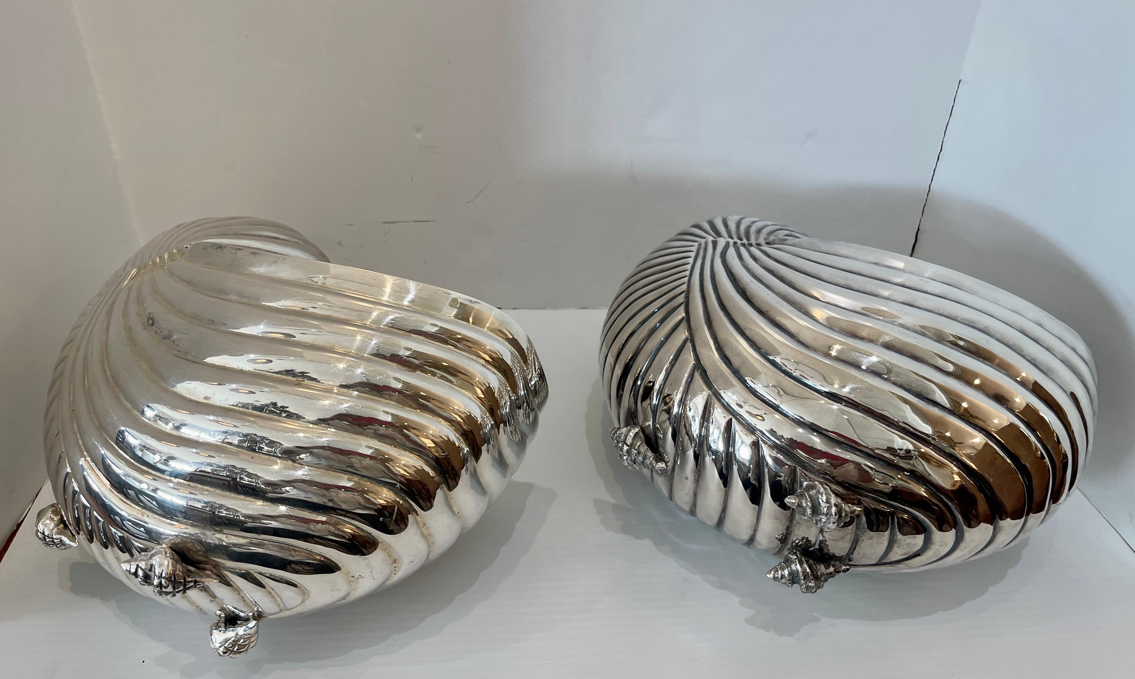 Pair  Silver Plate Nautilus Shell Wine coolers, Cachepot, Italy 4