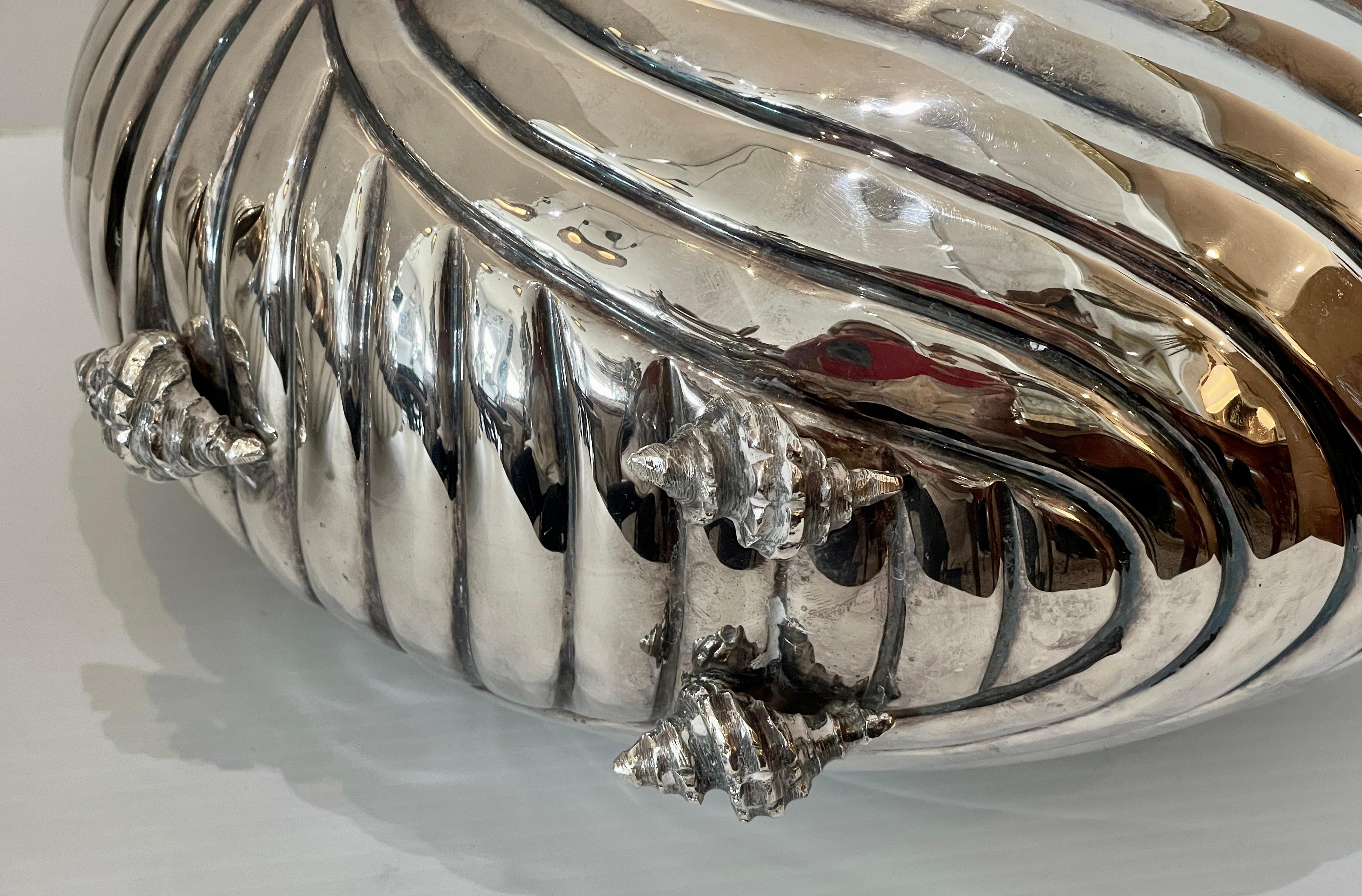 Pair  Silver Plate Nautilus Shell Wine coolers, Cachepot, Italy 6