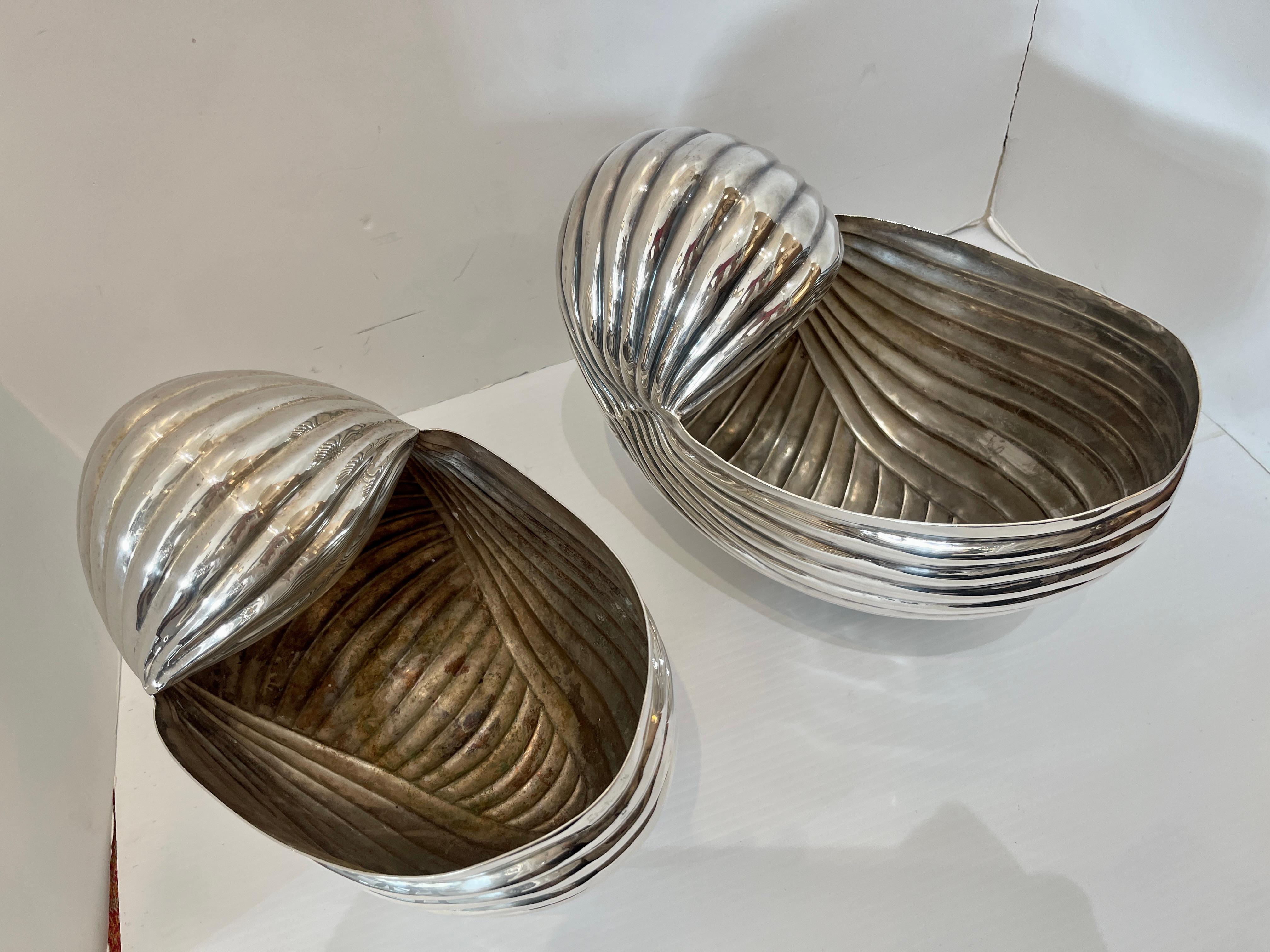Pair  Silver Plate Nautilus Shell Wine coolers, Cachepot, Italy 7