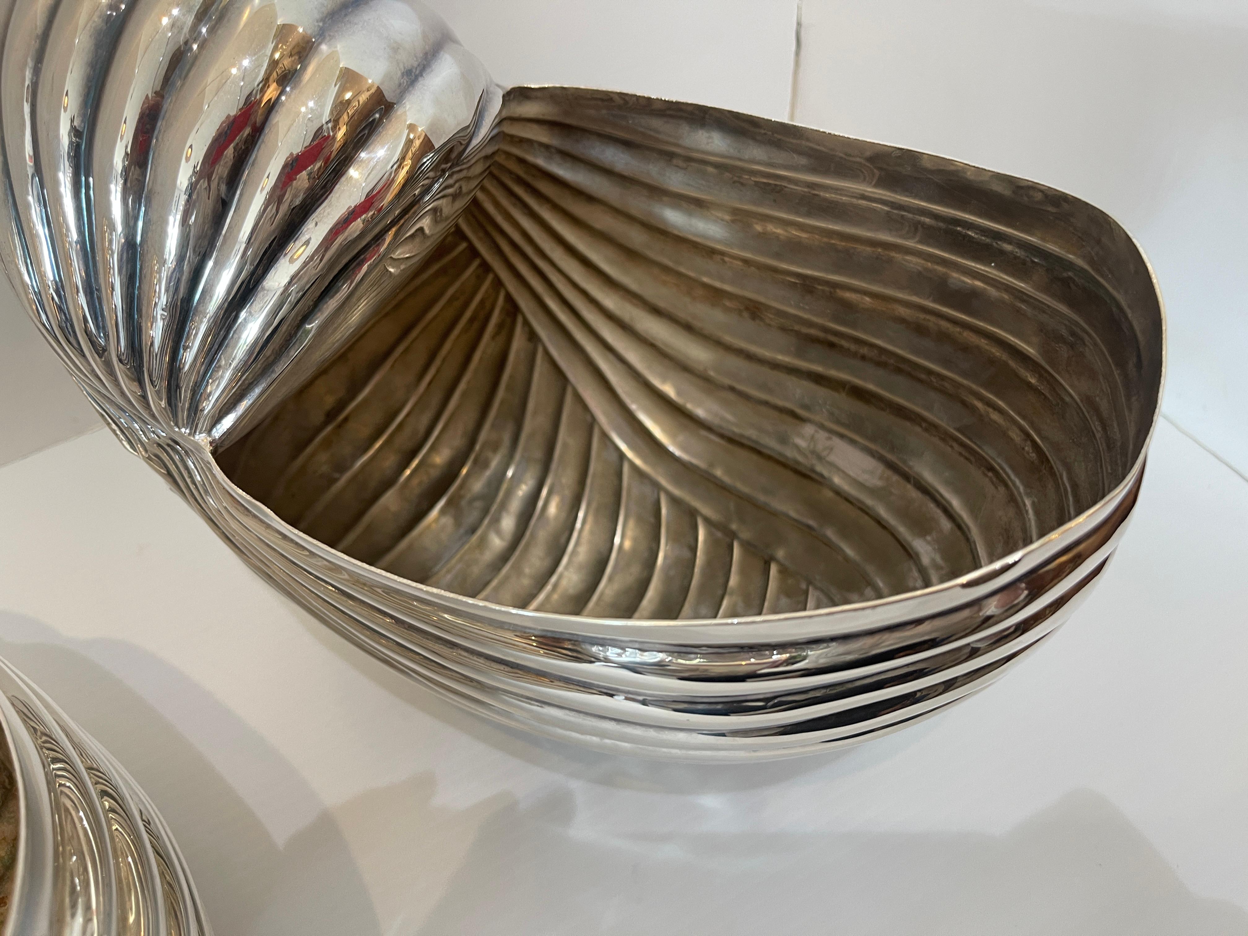 Pair  Silver Plate Nautilus Shell Wine coolers, Cachepot, Italy 8