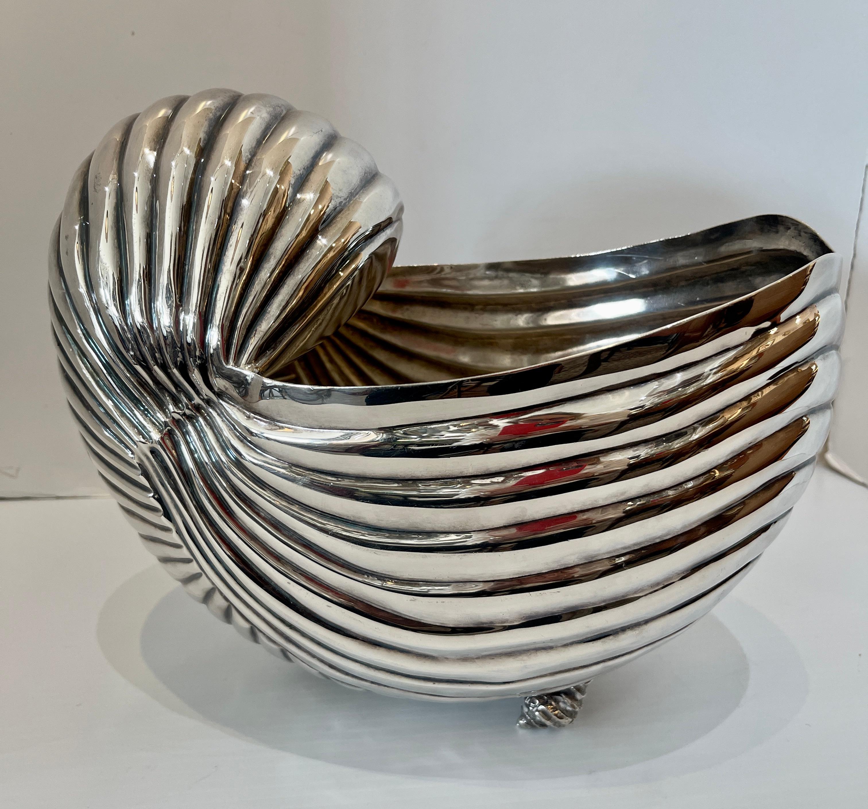 Hand-Crafted Pair  Silver Plate Nautilus Shell Wine coolers, Cachepot, Italy