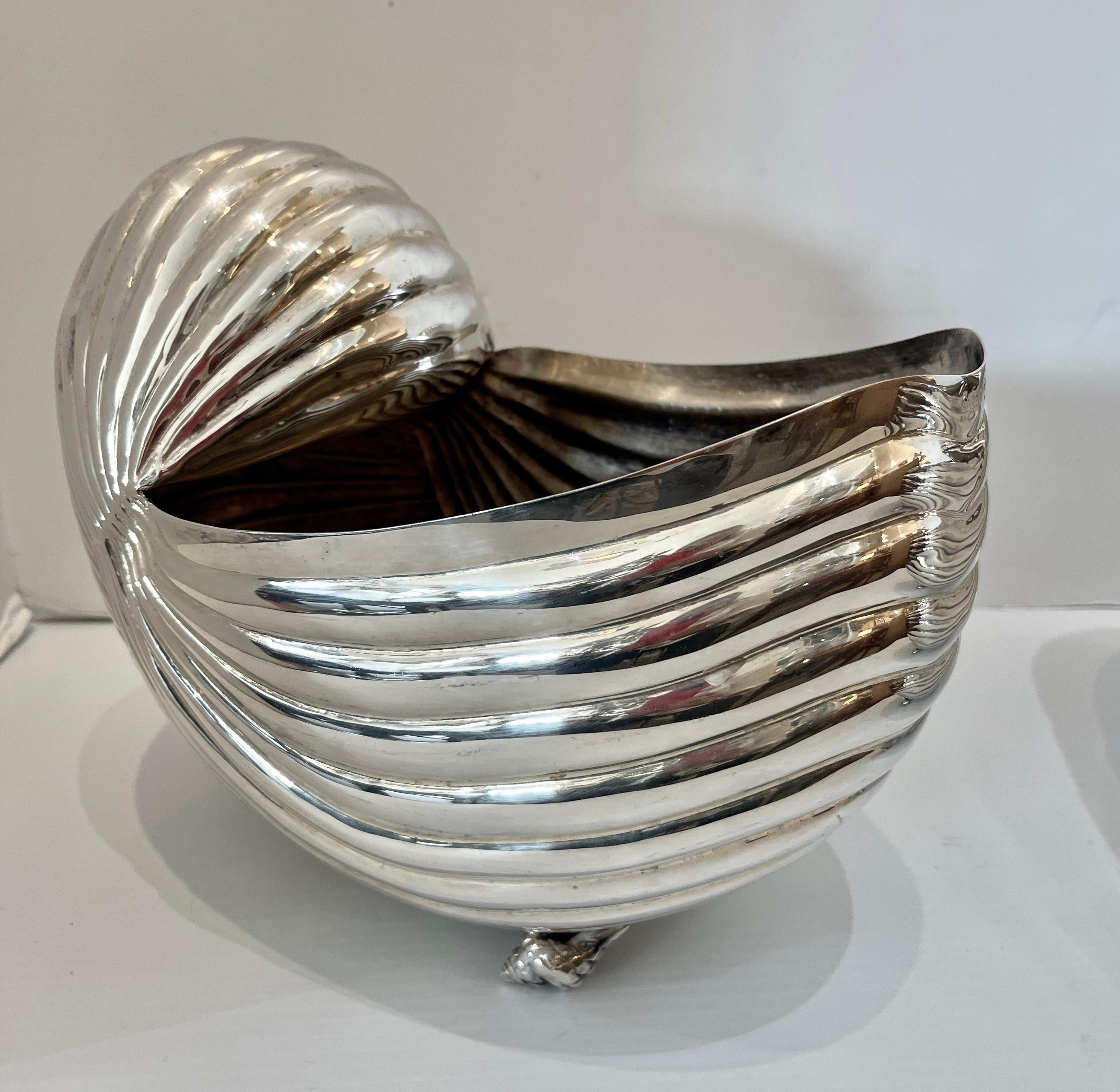 Pair  Silver Plate Nautilus Shell Wine coolers, Cachepot, Italy In Good Condition In West Palm Beach, FL