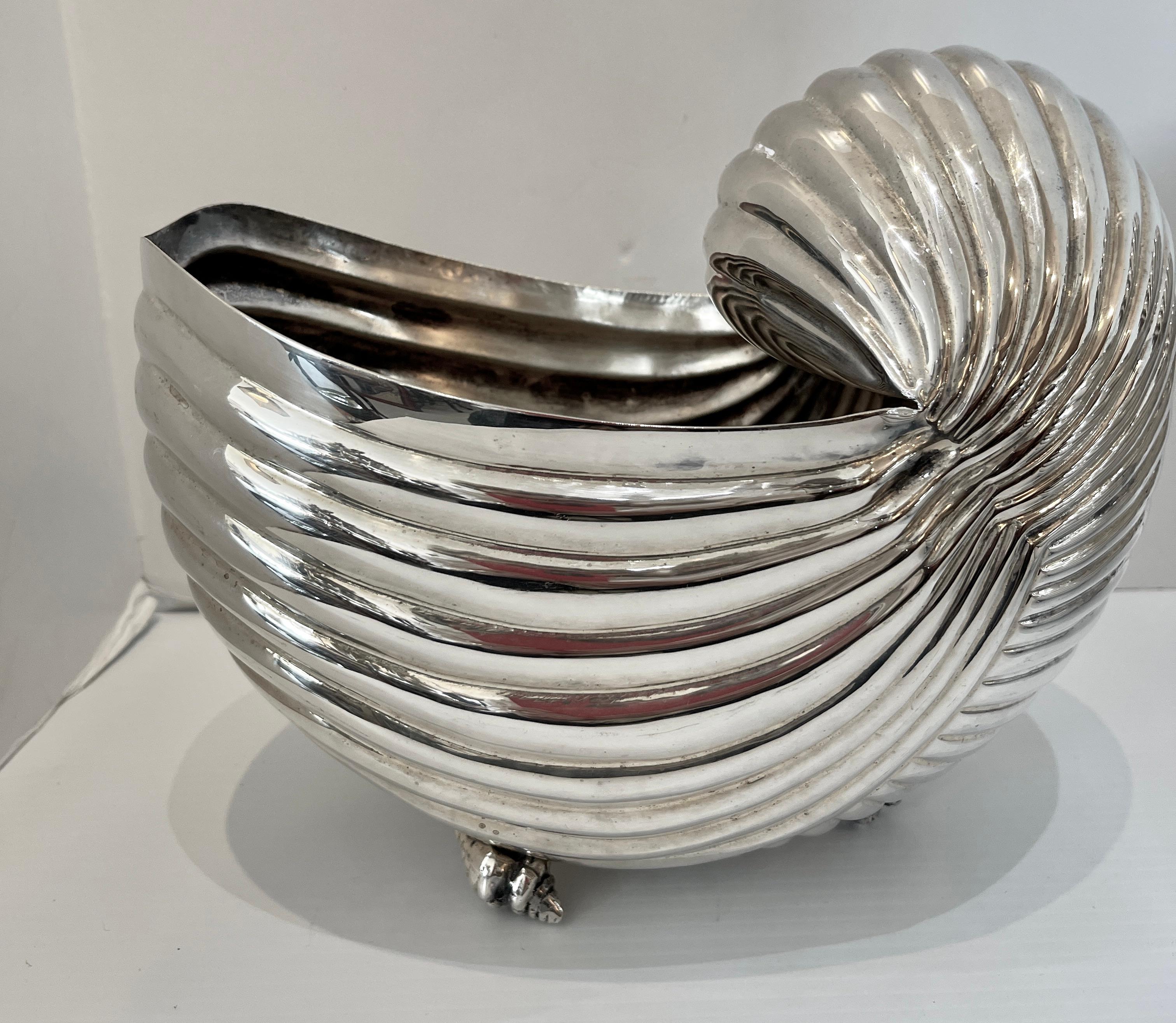 Mid-20th Century Pair  Silver Plate Nautilus Shell Wine coolers, Cachepot, Italy