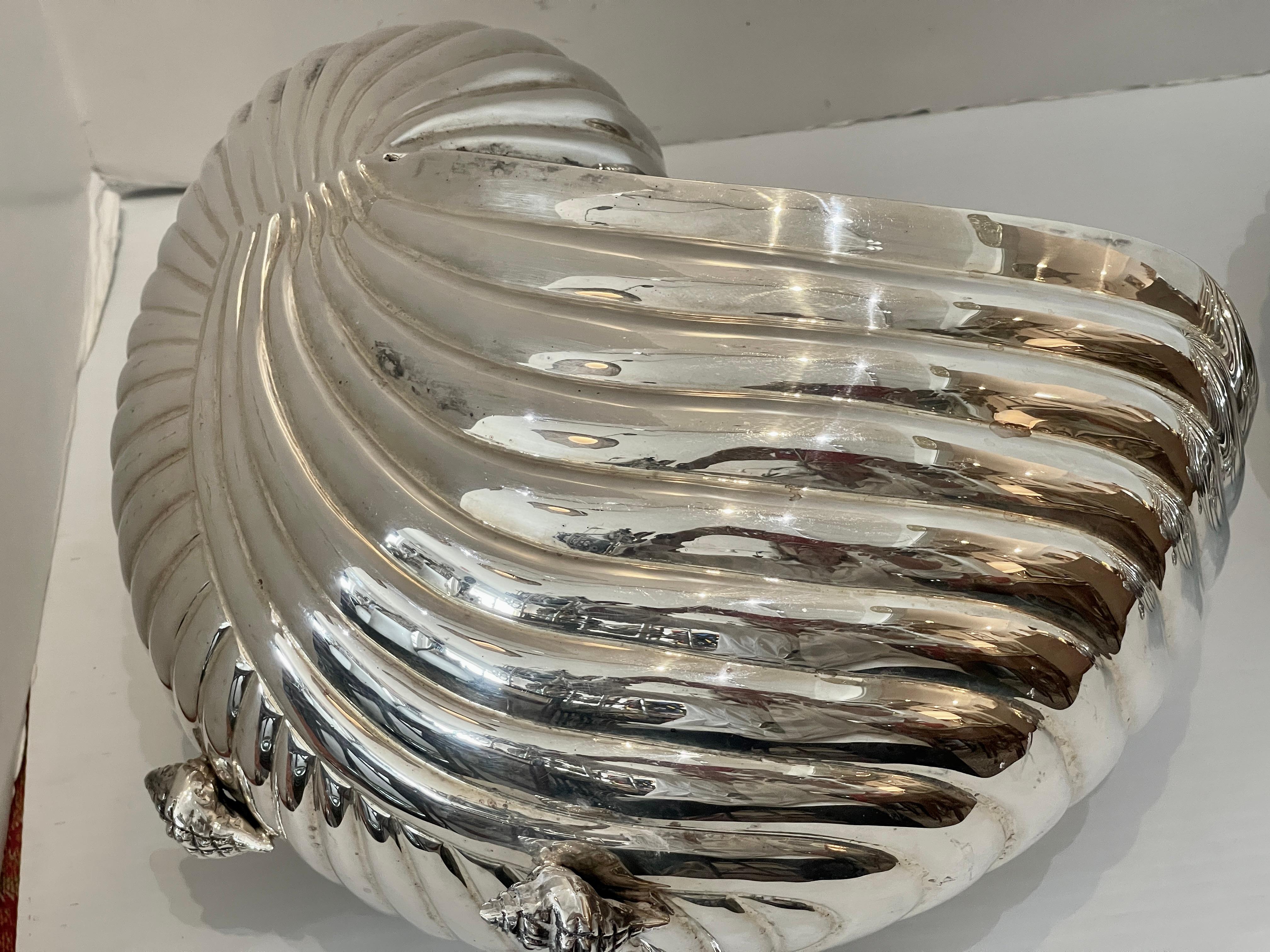 Pair  Silver Plate Nautilus Shell Wine coolers, Cachepot, Italy 1