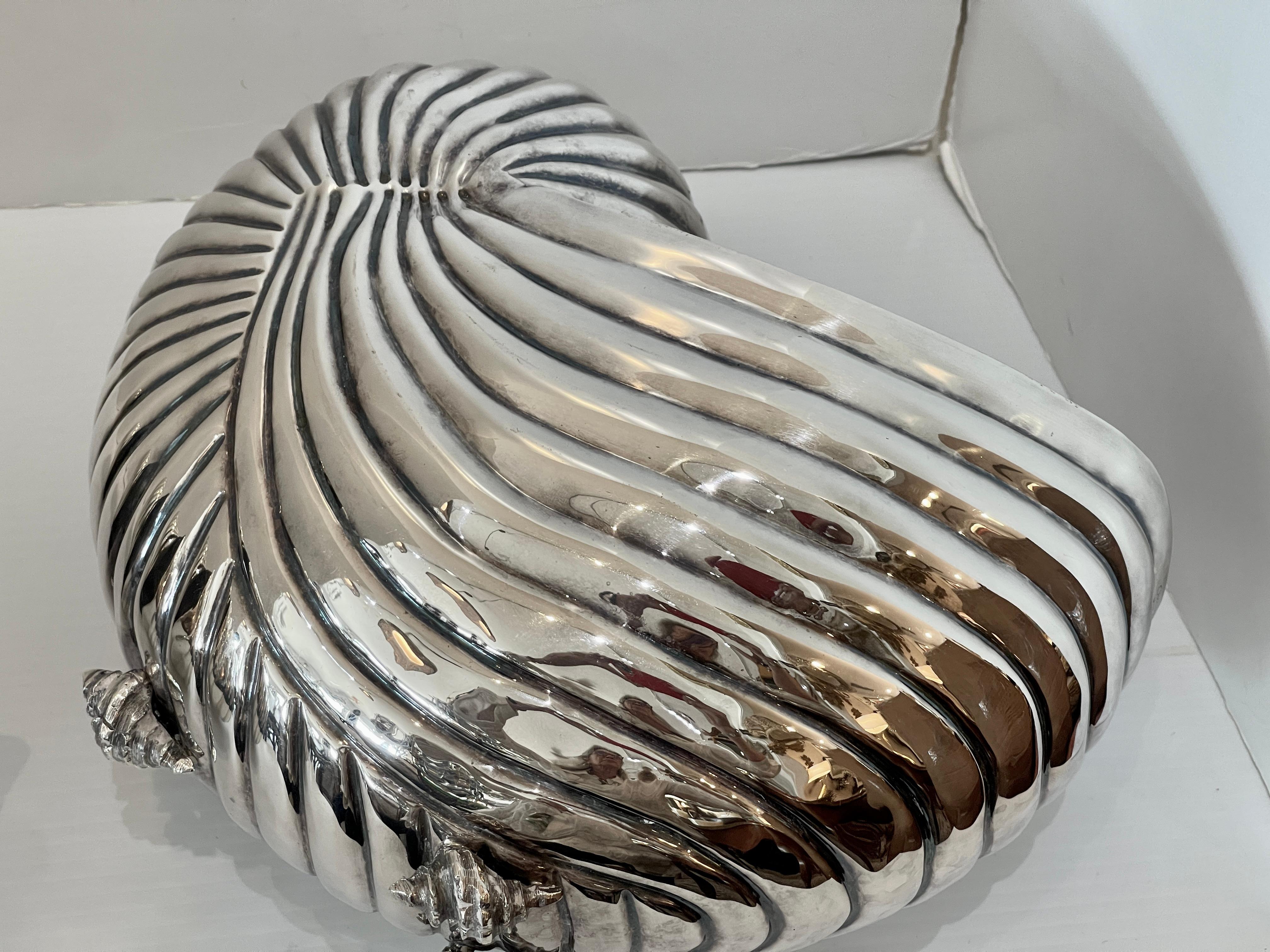 Pair  Silver Plate Nautilus Shell Wine coolers, Cachepot, Italy 2