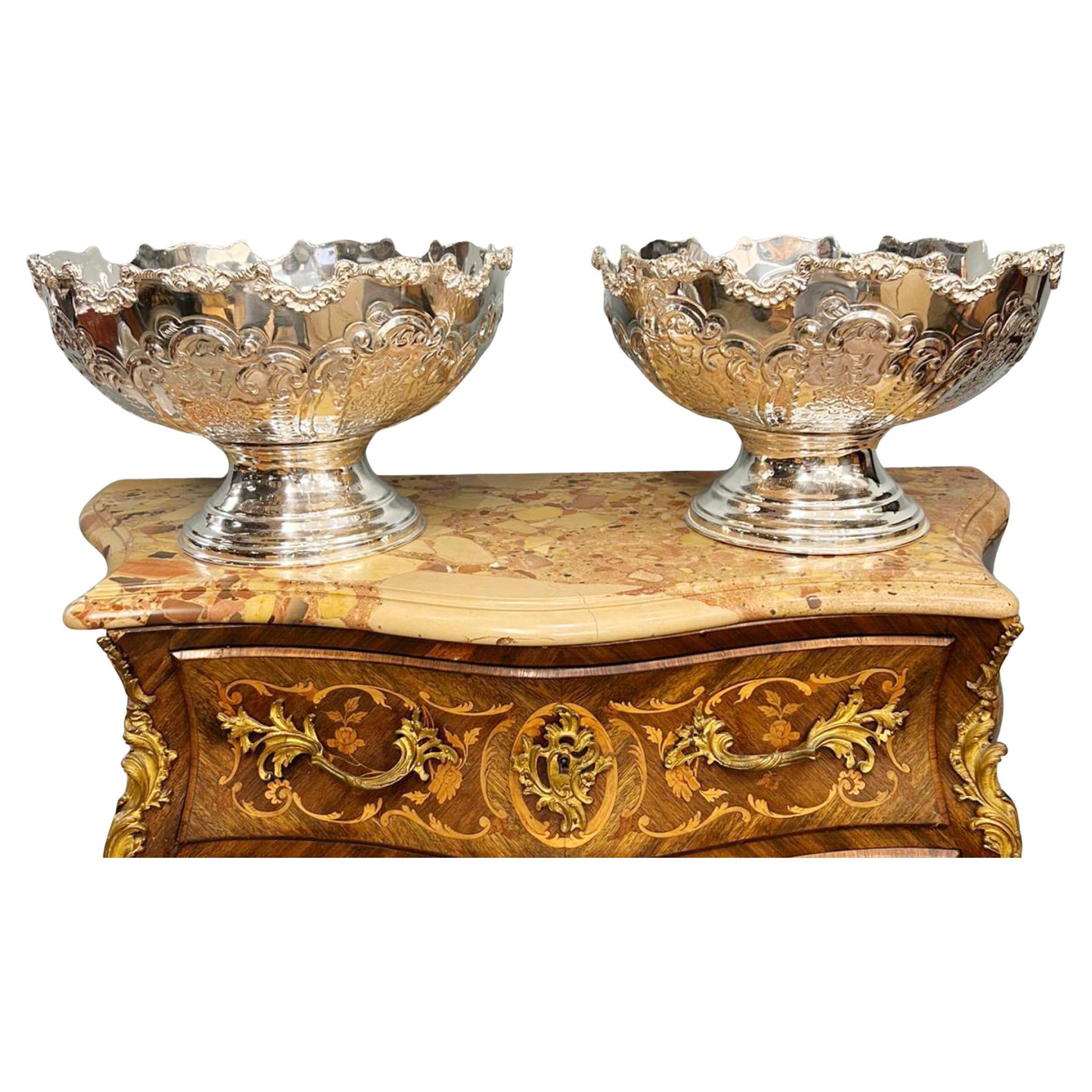 Paire de coupes à punch en métal argenté, refroidisseur de vin à champagne Rococo en vente