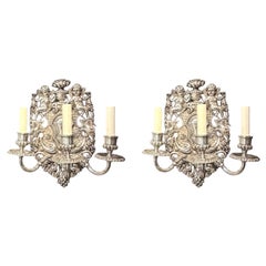 1900 Caldwell Silver Plated Sconces with Cherubs 3 Lights