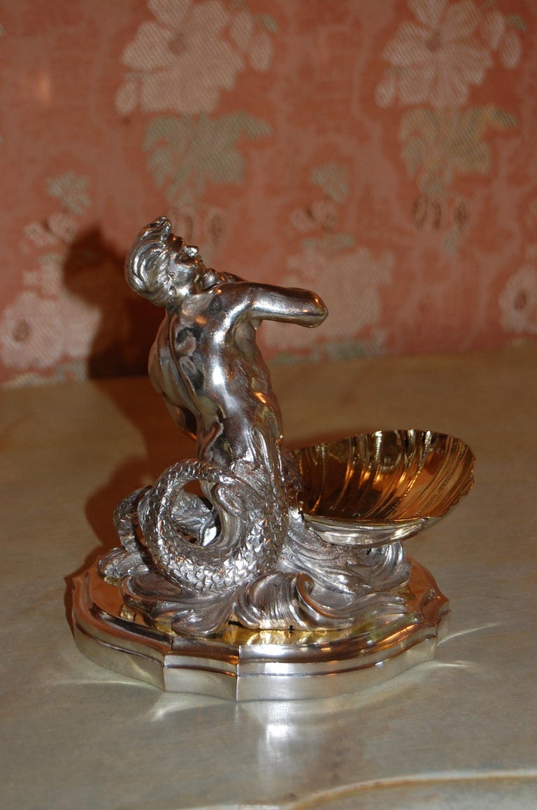 Silver Plated Candy/ Nut Bowls Depicting a Neptune God-Like Mermaid Figure, Pair For Sale 2