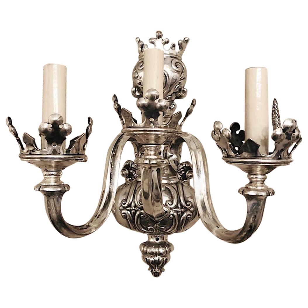 Pair Silver Plated English Sconces For Sale
