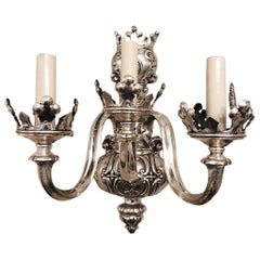 Pair Silver Plated English Sconces