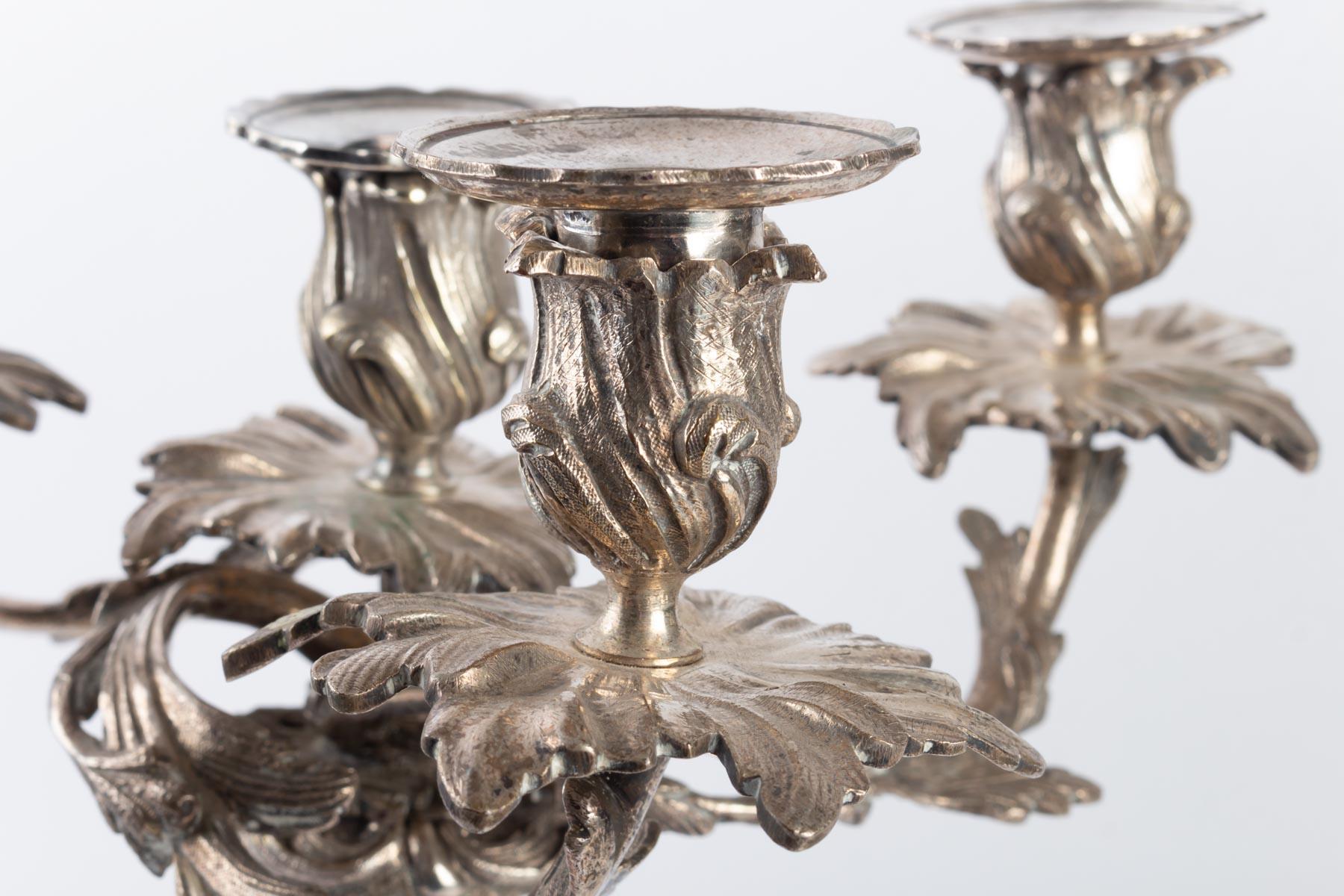 Louis XV Pair of Silver Plated Metal Candelabra