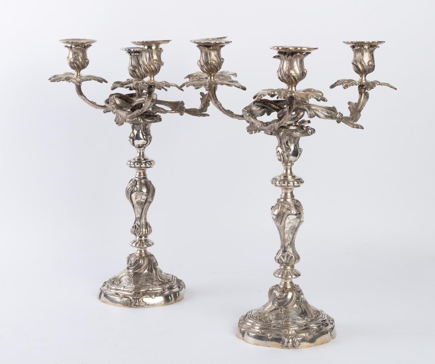 Pair of Silver Plated Metal Candelabra 2