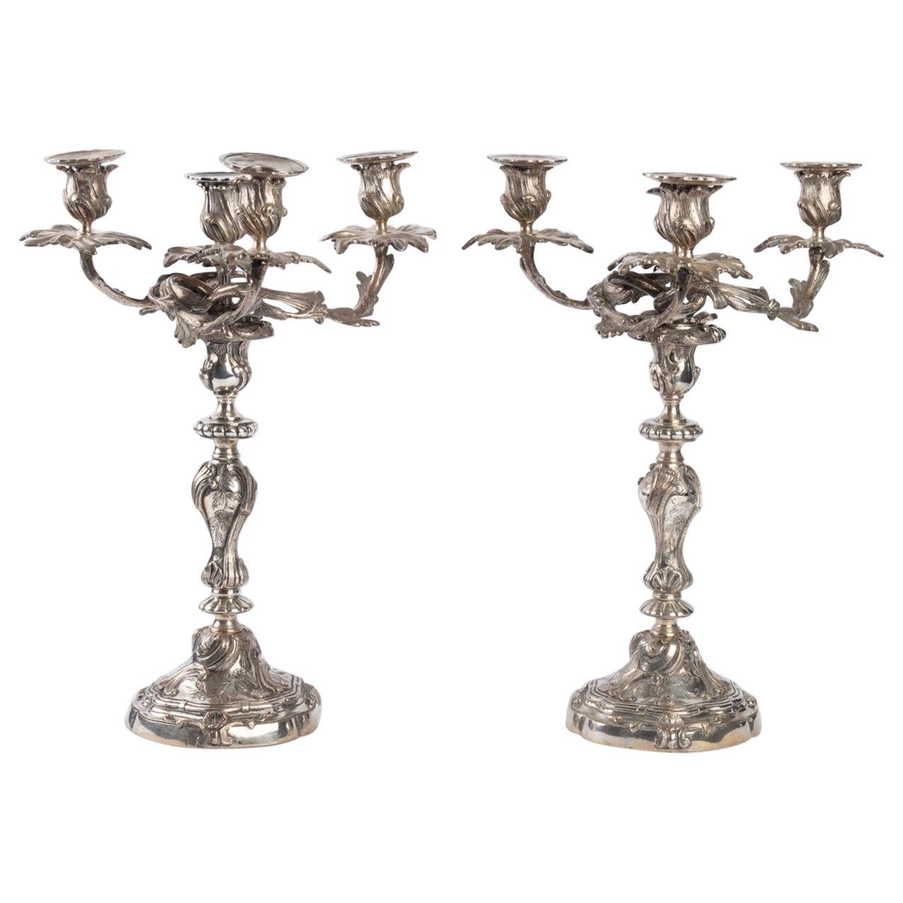 Pair of Silver Plated Metal Candelabra
