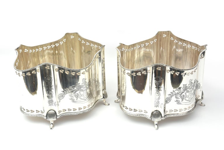 Pair of Silver Plated Planters or Decorative Holders, Pierced Details ...