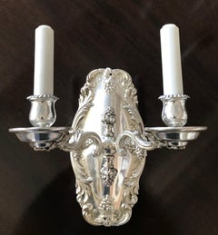 Pair Silvered Bronze Grape Pattern Sconces by E. F. Caldwell