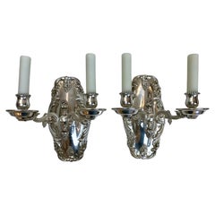 Pair Silvered Bronze Grape Pattern Sconces by E. F. Caldwell