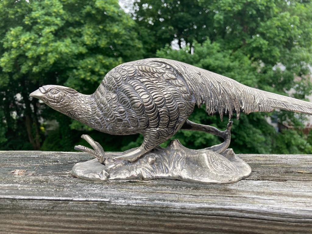 Pair of Silvered Bronze Sculptures of Pheasants 4