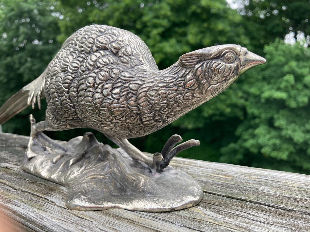 Pair of Silvered Bronze Sculptures of Pheasants 7