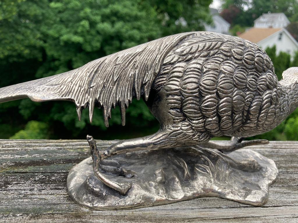 Pair of Silvered Bronze Sculptures of Pheasants 8