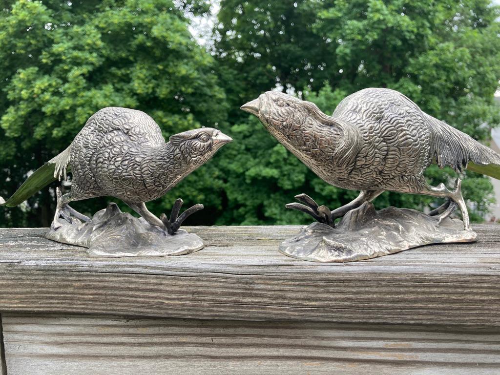 Pair of Silvered Bronze Sculptures of Pheasants 10