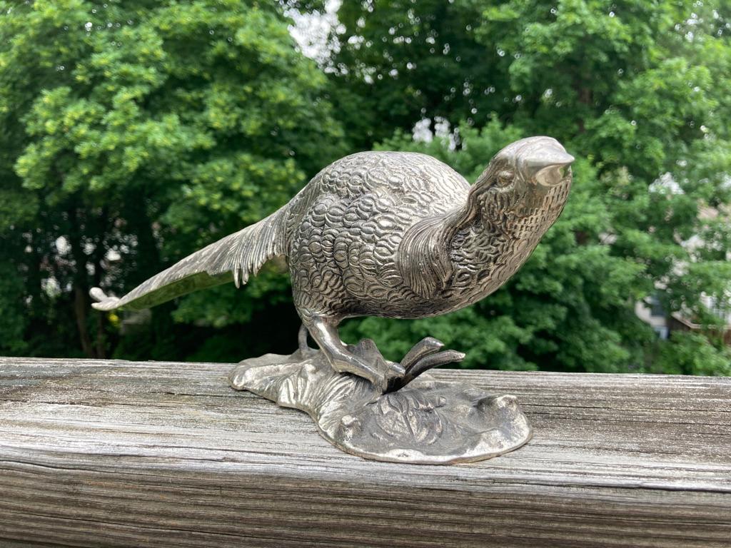 Pair of Silvered Bronze Sculptures of Pheasants In Good Condition In Stamford, CT