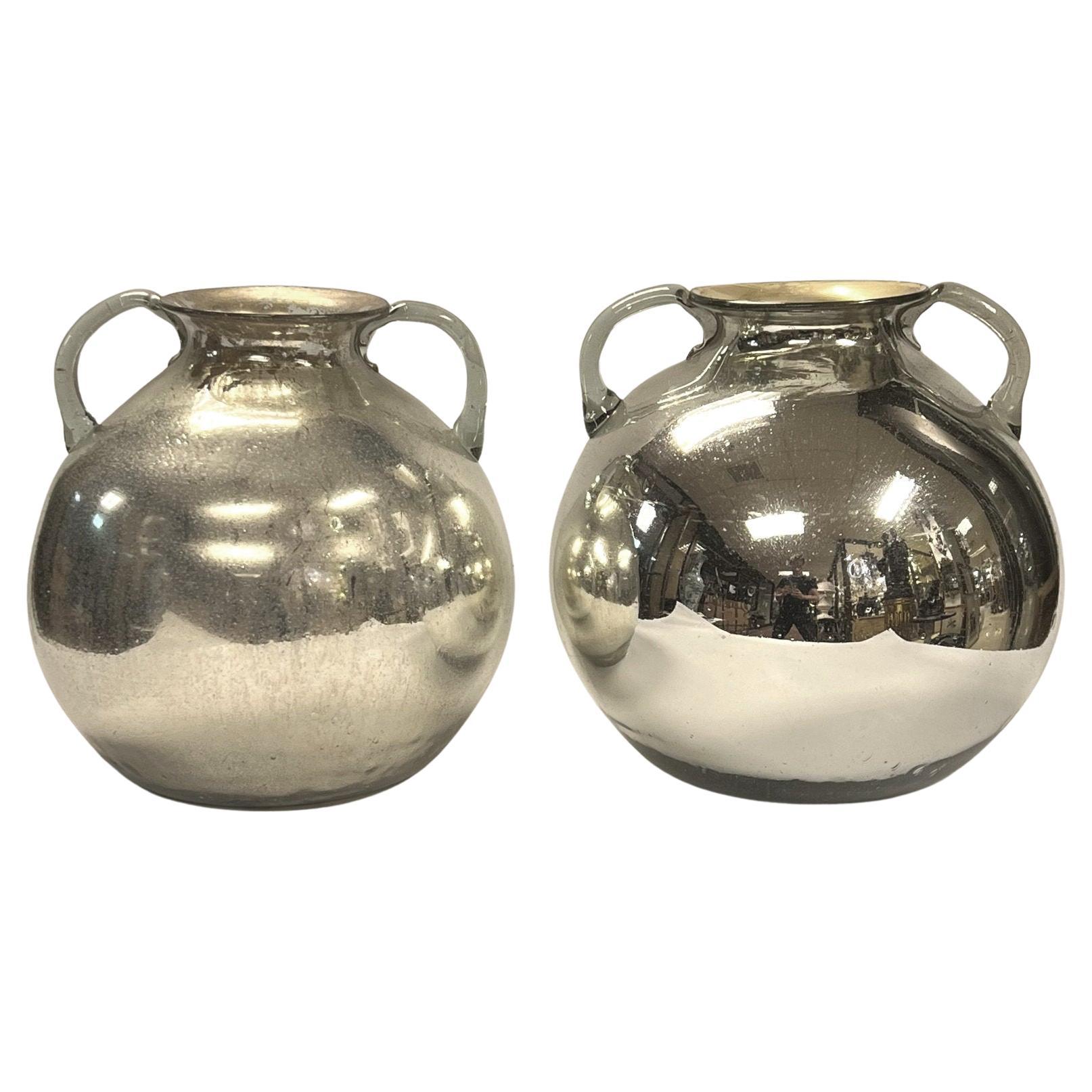 Pair Silvered Mercury Glass Vases