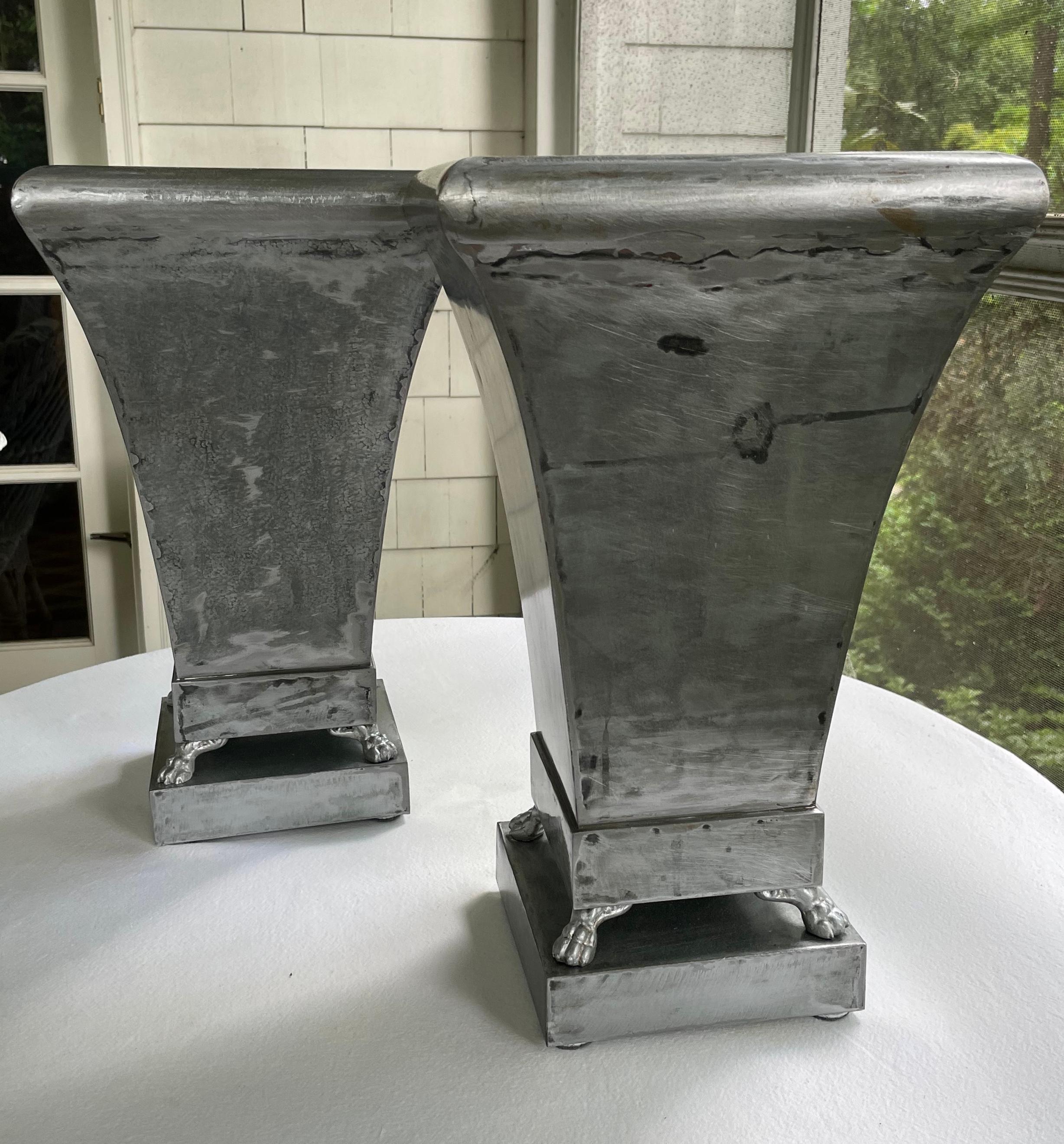 American Pair Silvered Metal Cachepot Planters For Sale