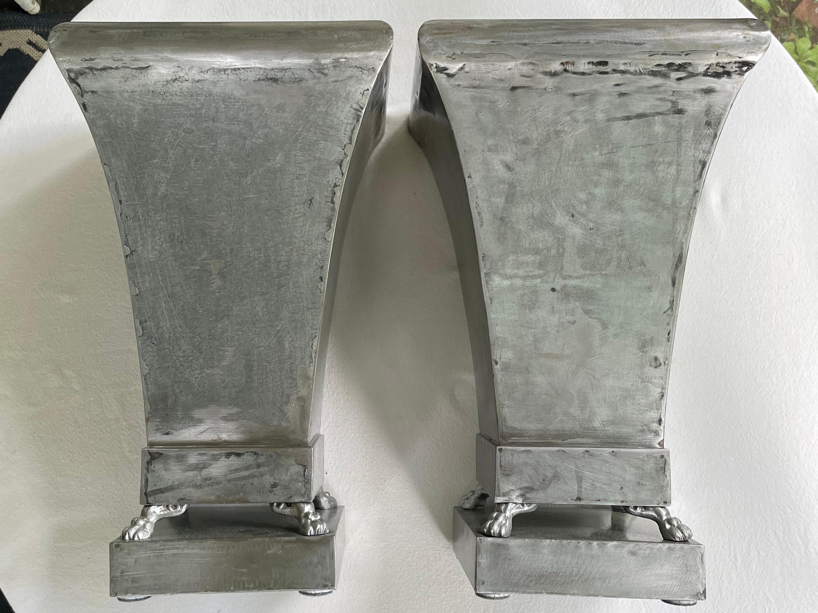 Pair Silvered Metal Cachepot Planters In Good Condition For Sale In New York, NY