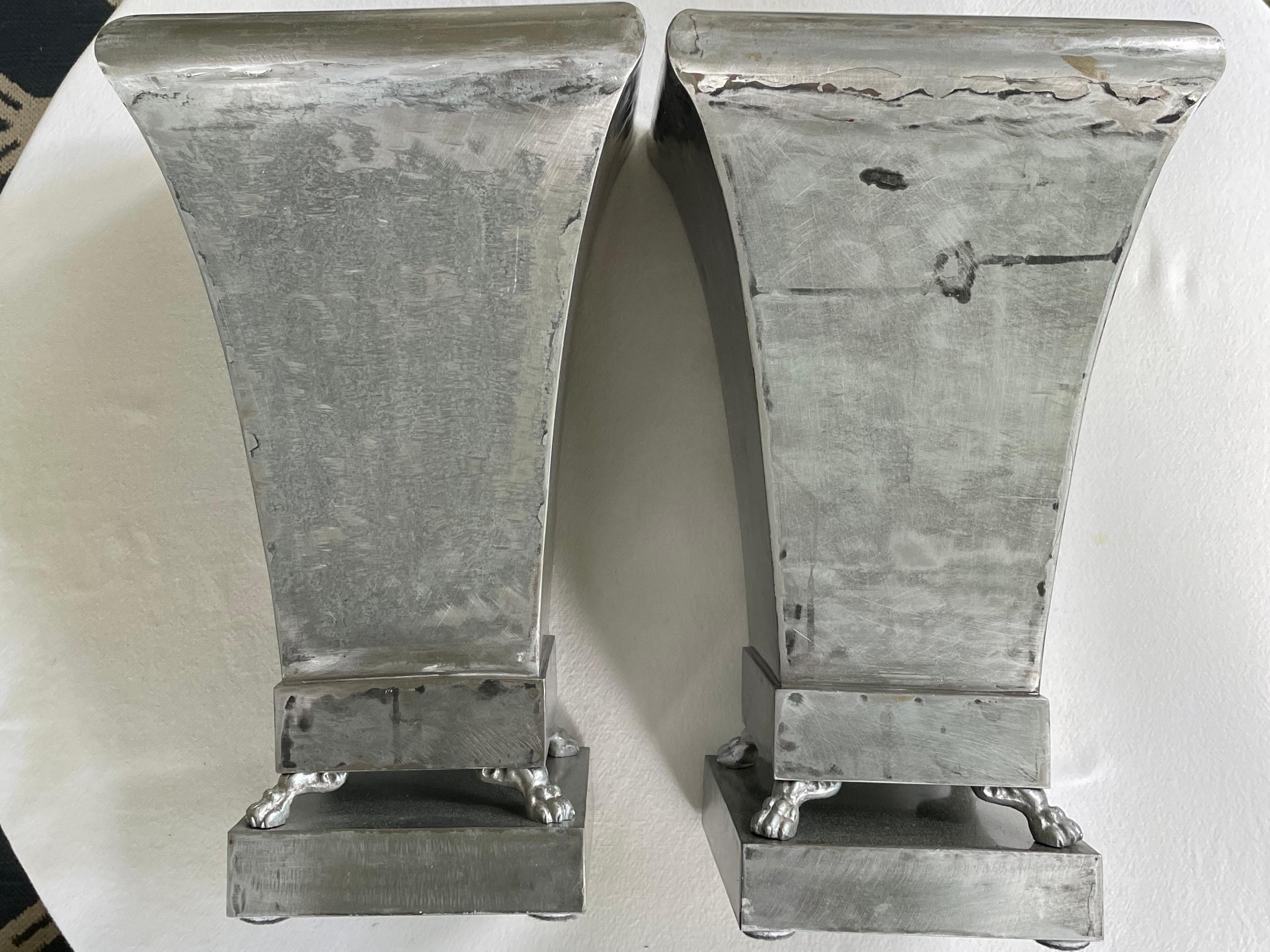 20th Century Pair Silvered Metal Cachepot Planters For Sale
