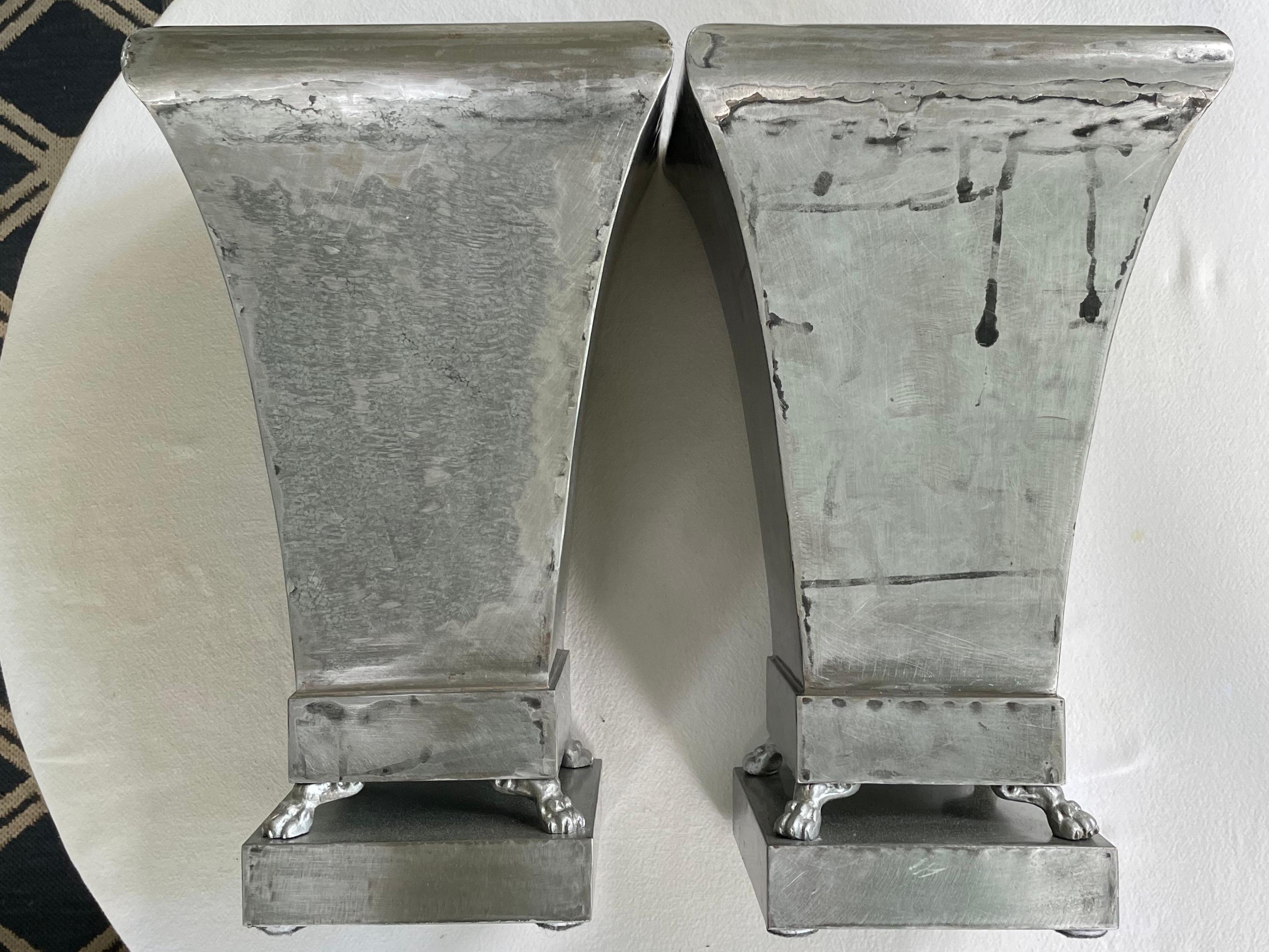 Sheet Metal Pair Silvered Metal Cachepot Planters For Sale