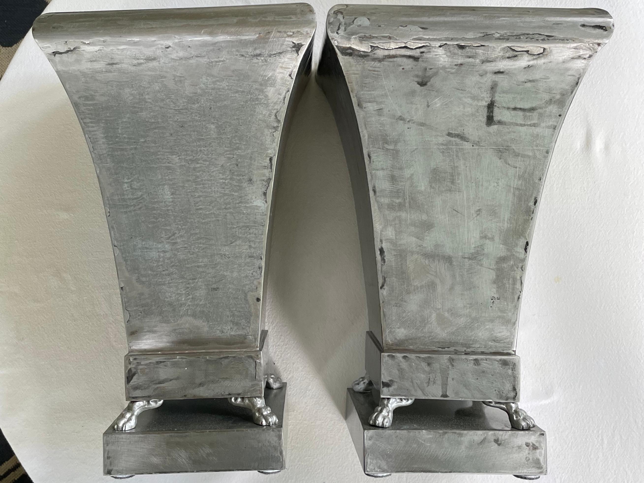 Pair Silvered Metal Cachepot Planters For Sale 1