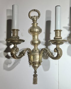 Zweiarmige Wandleuchten aus versilbertem Metall, Caldwell & Co zugeschrieben